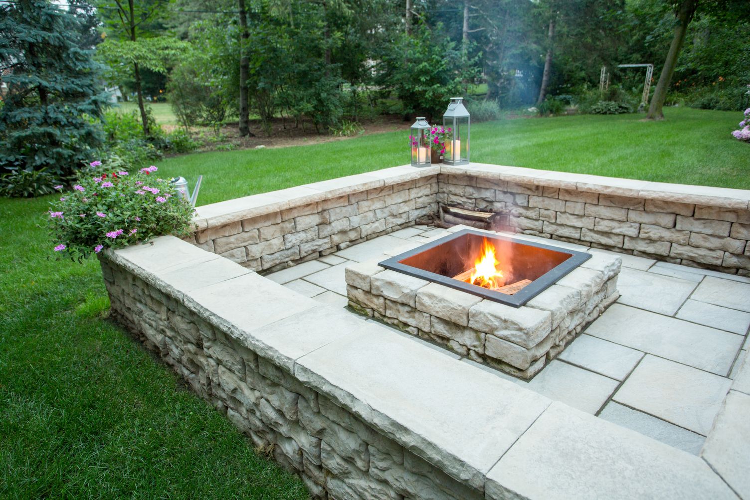 Dimensional patio with fire pit focal point