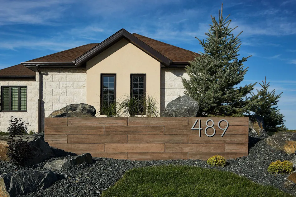 Heartwood retaining wall with address number detail