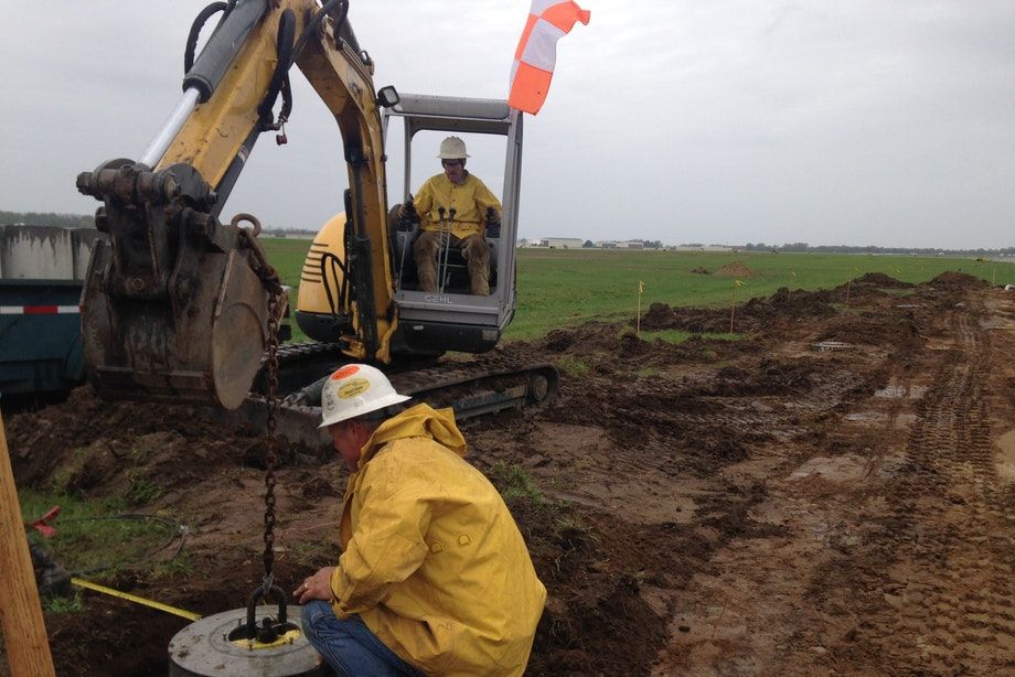 Taxiway base installation on construction site