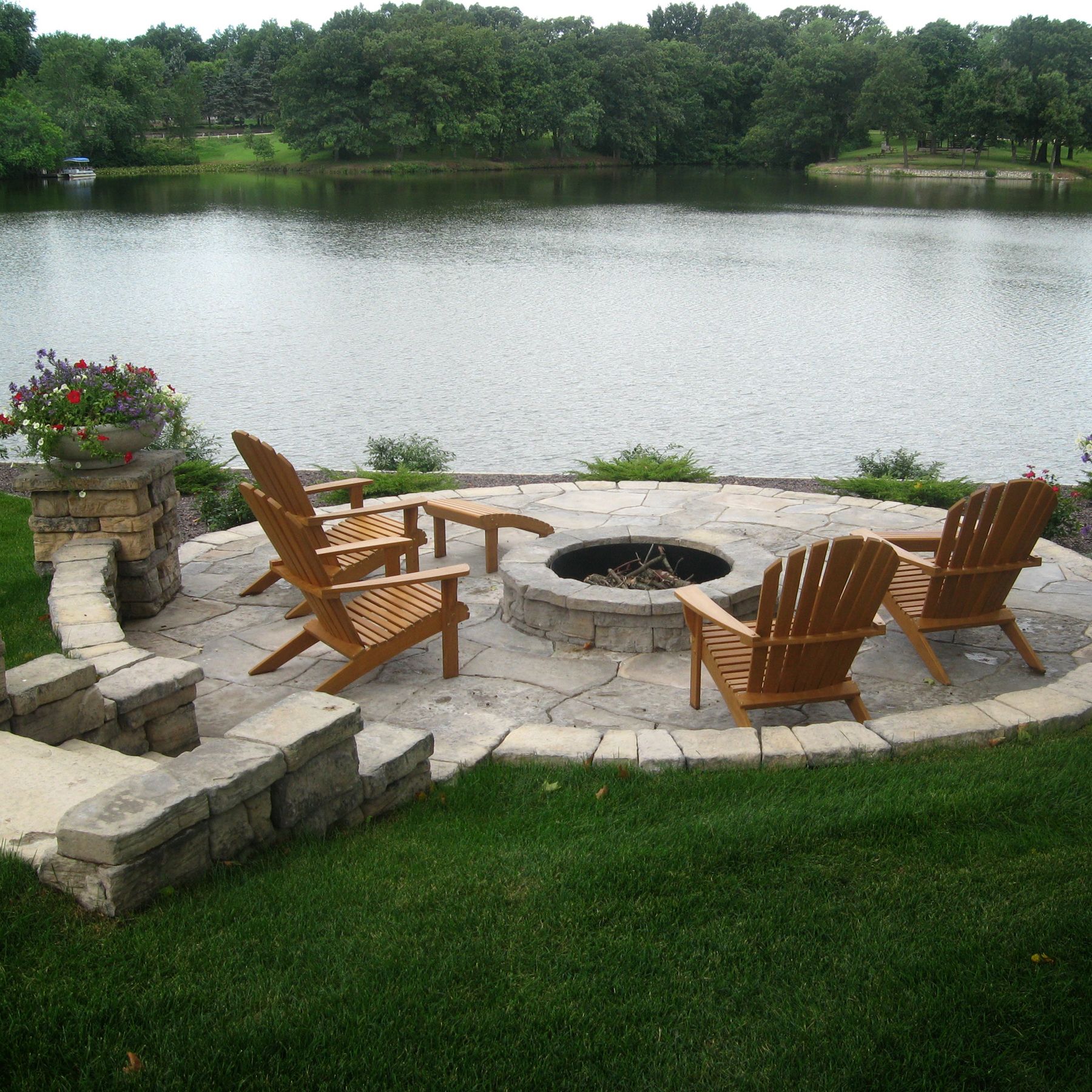 Lakeside patio with fire pit