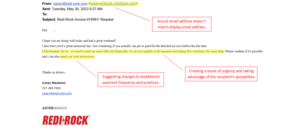 image of email screenshot with notations