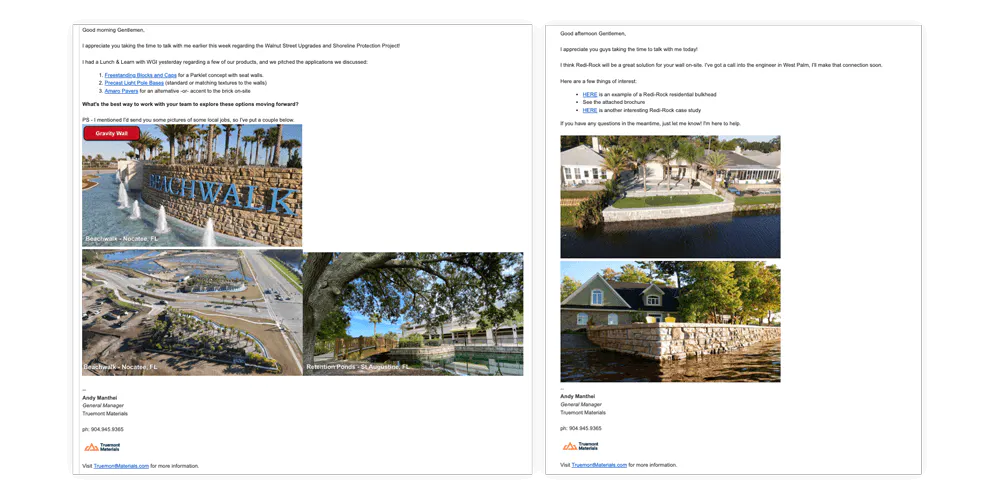 screenshots of emails