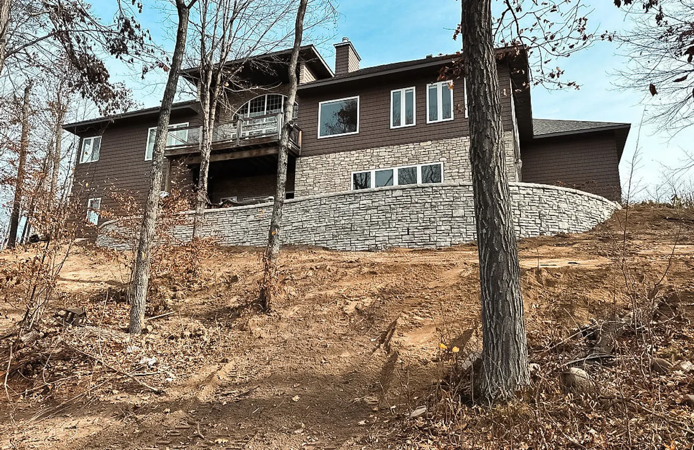 image of stained alpine textured novum wall in for backyard of house