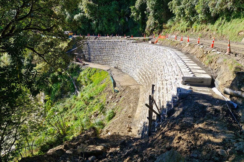 image of redi-rock wall installed for road slip repair