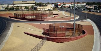 red retaining wall for highway