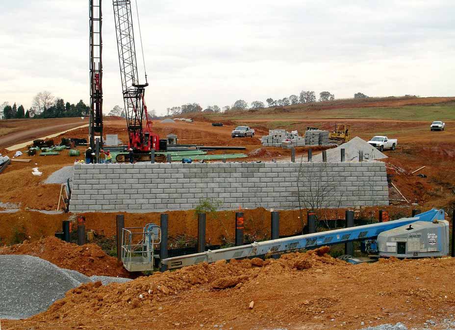 Bridge abutment construction using Limestone retaining wall blocks