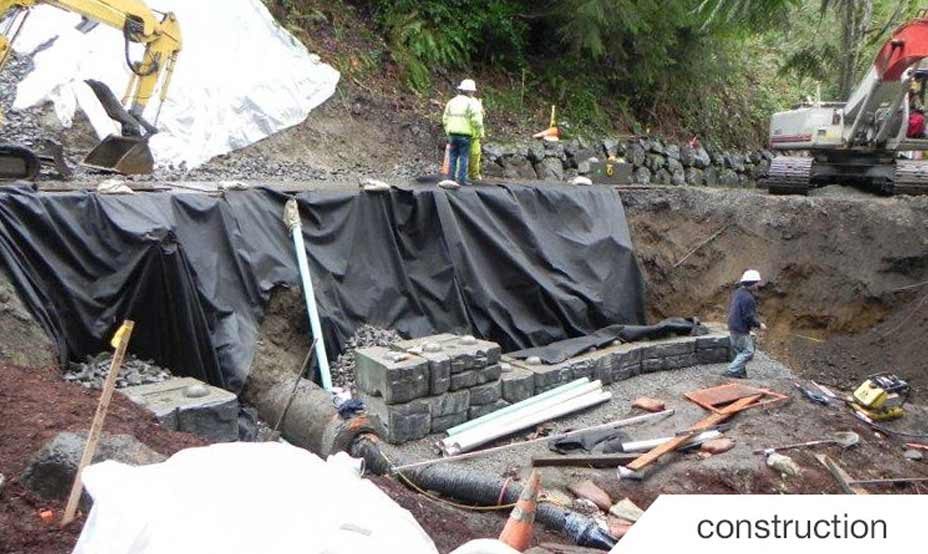 image of construction of redi-rock retaining wall