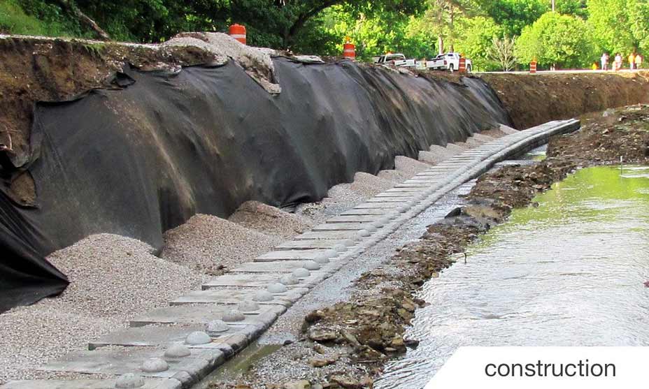 Construction of roadway retaining wall during inclement weather