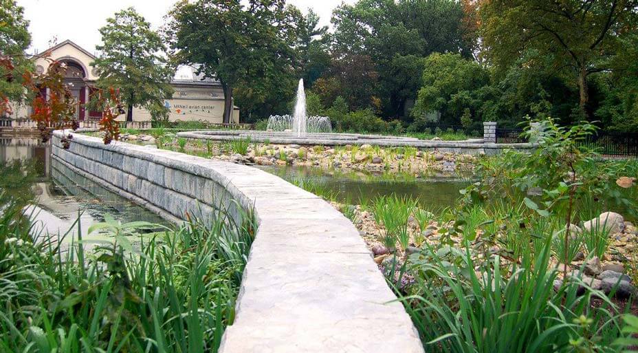 Limestone pond walls with caps