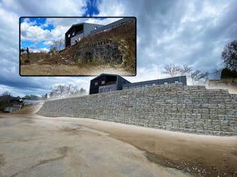 Redi-Rock Gravity Wall Secures Ussel Health Center on a Challenging French Site