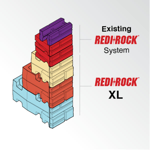 Redi-Rock XL blocks stacked up with other blocks in the system