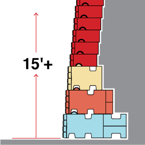 Illustration of Redi-Rock XL blocks stacked up to over 15 feet in height