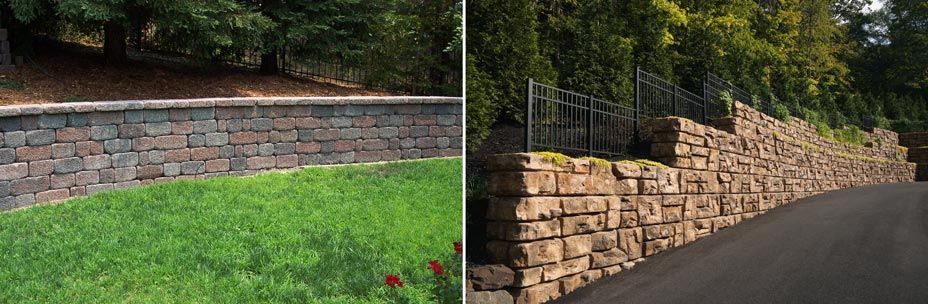 dry cast SRW wall and a redi-rock wall
