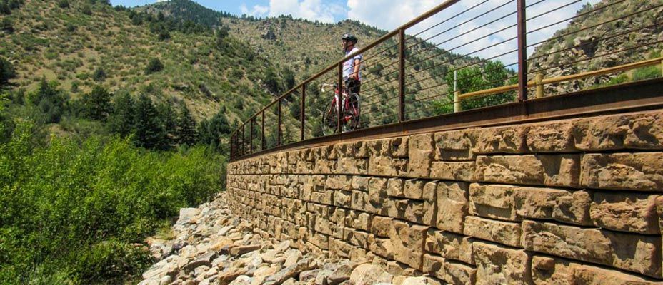 redi-rock ledgestone wall for bike path in colorado
