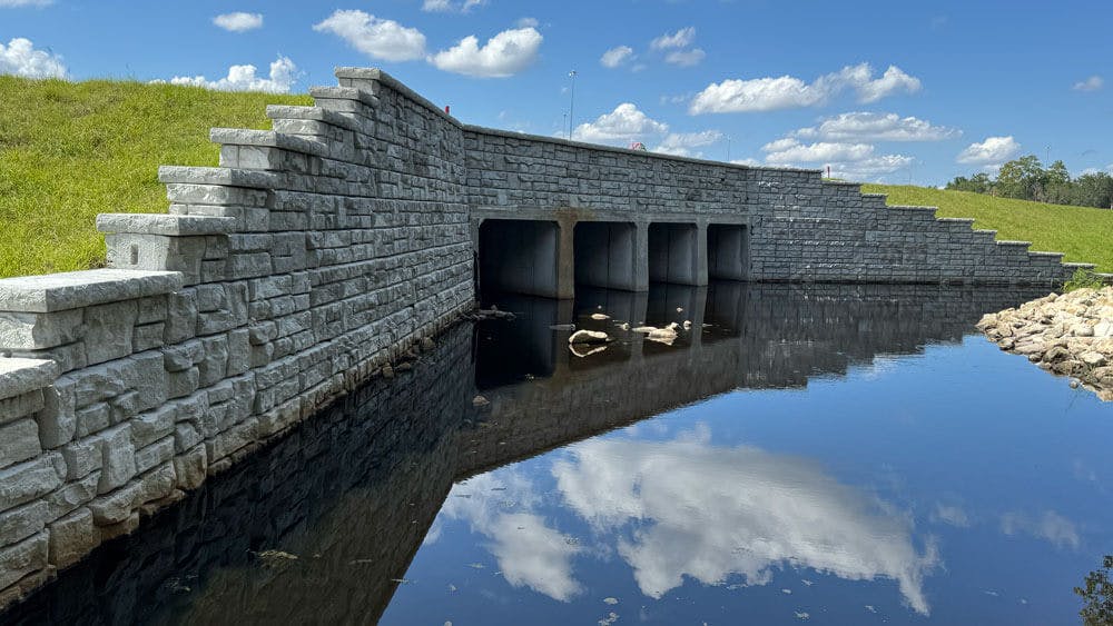 image of redi-rock ledgestone wing wall in river