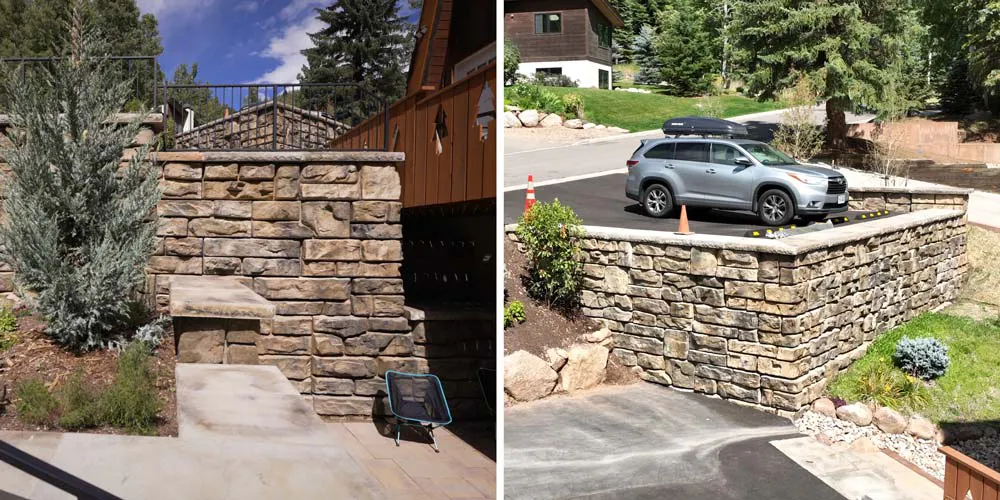 two images of redi-rock walls