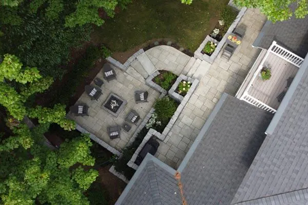 image of aerial overheard of homes backyard (after)