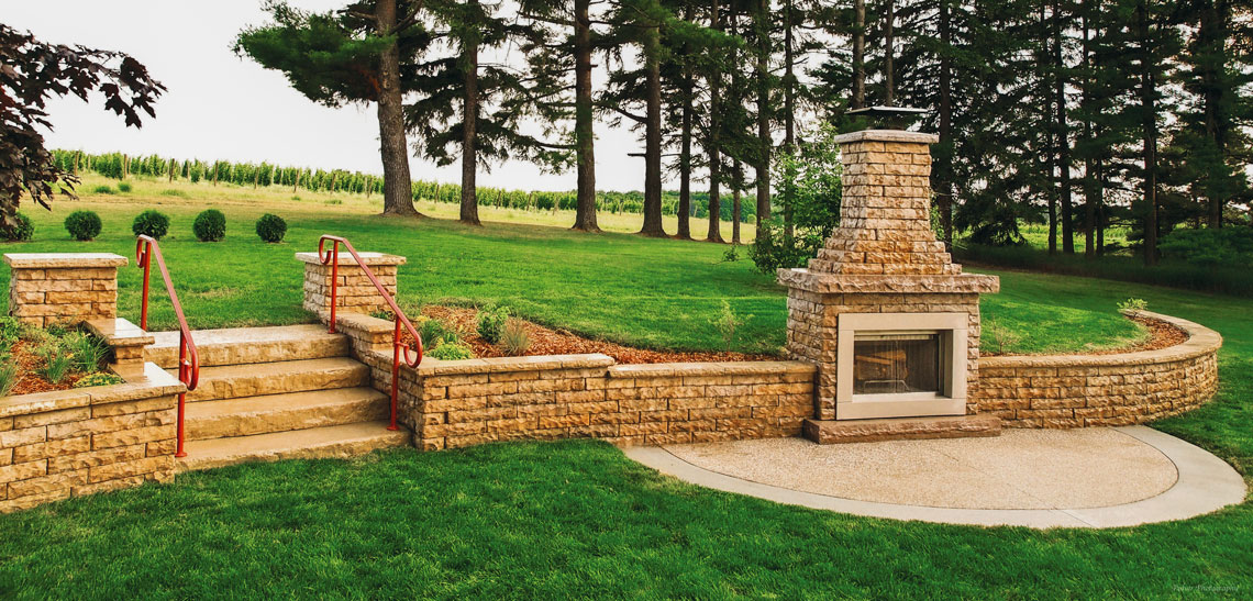 claremont wall and fireplace with stairs for outdoor residential area