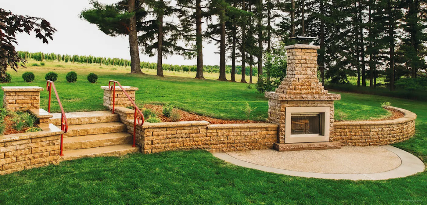 claremont wall and fireplace with stairs for outdoor residential area
