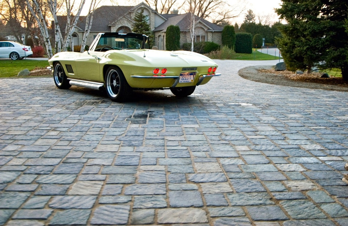 old mission pavers with car