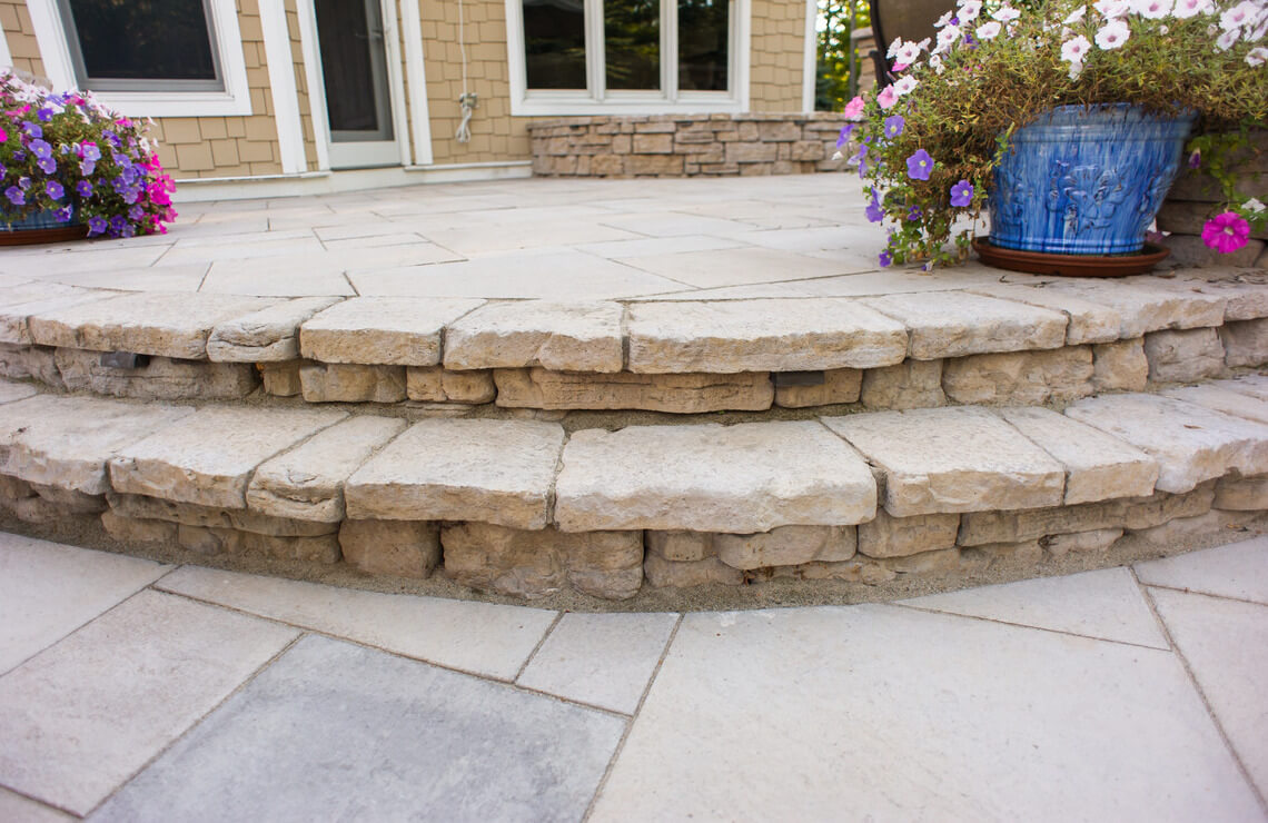 belvedere blocks and coping used as steps for backyard area of home