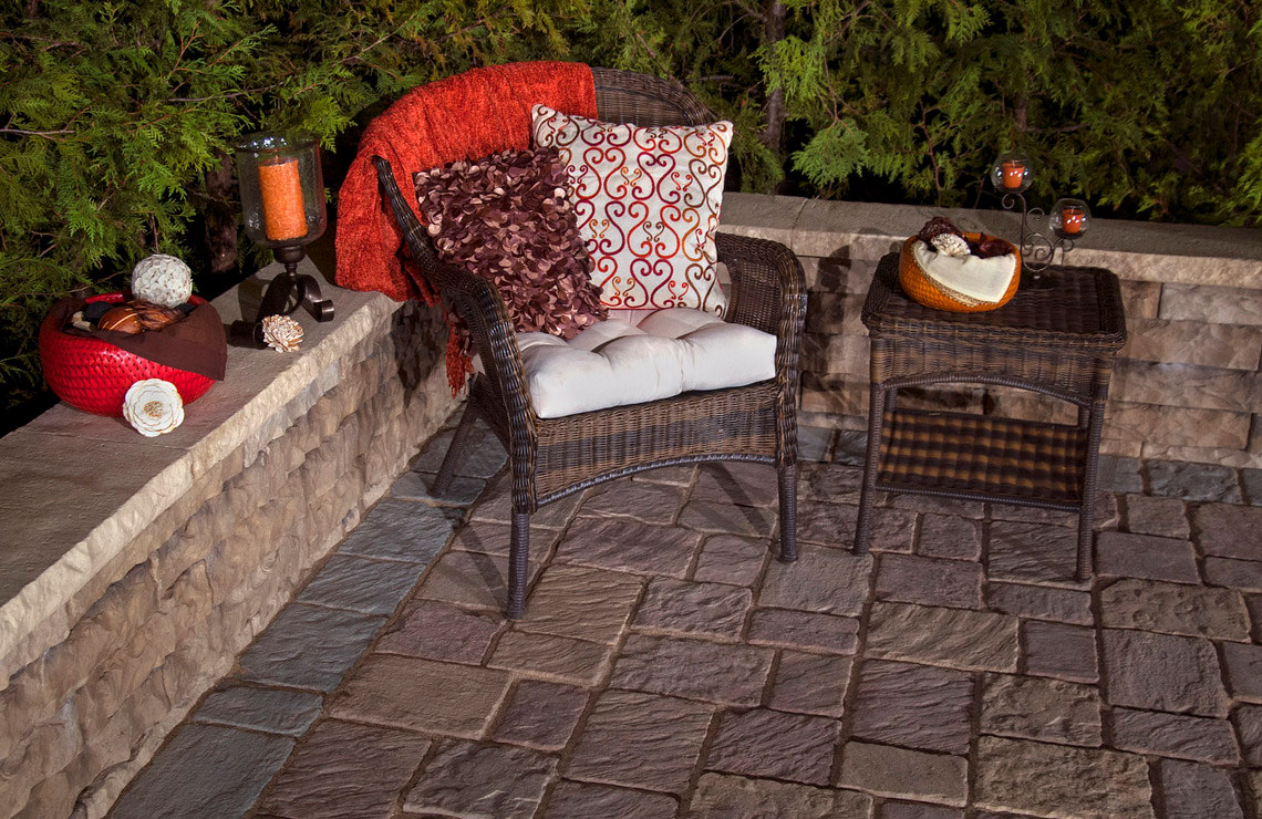 old mission pavers for outdoor lounge area with chair