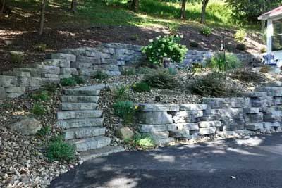 outcropping wall and path for house