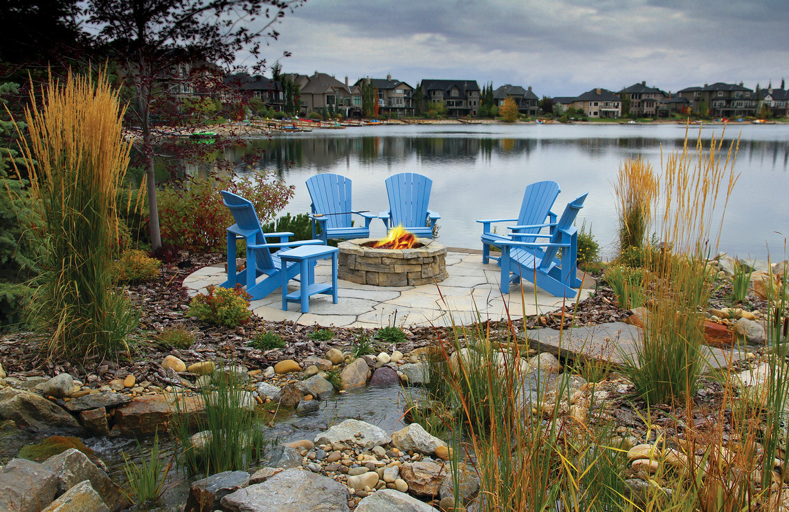 belvedere fire pit for patio overlooking lake