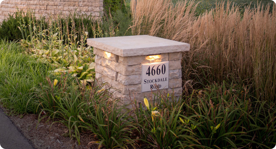 column with cap for home address sign with lights