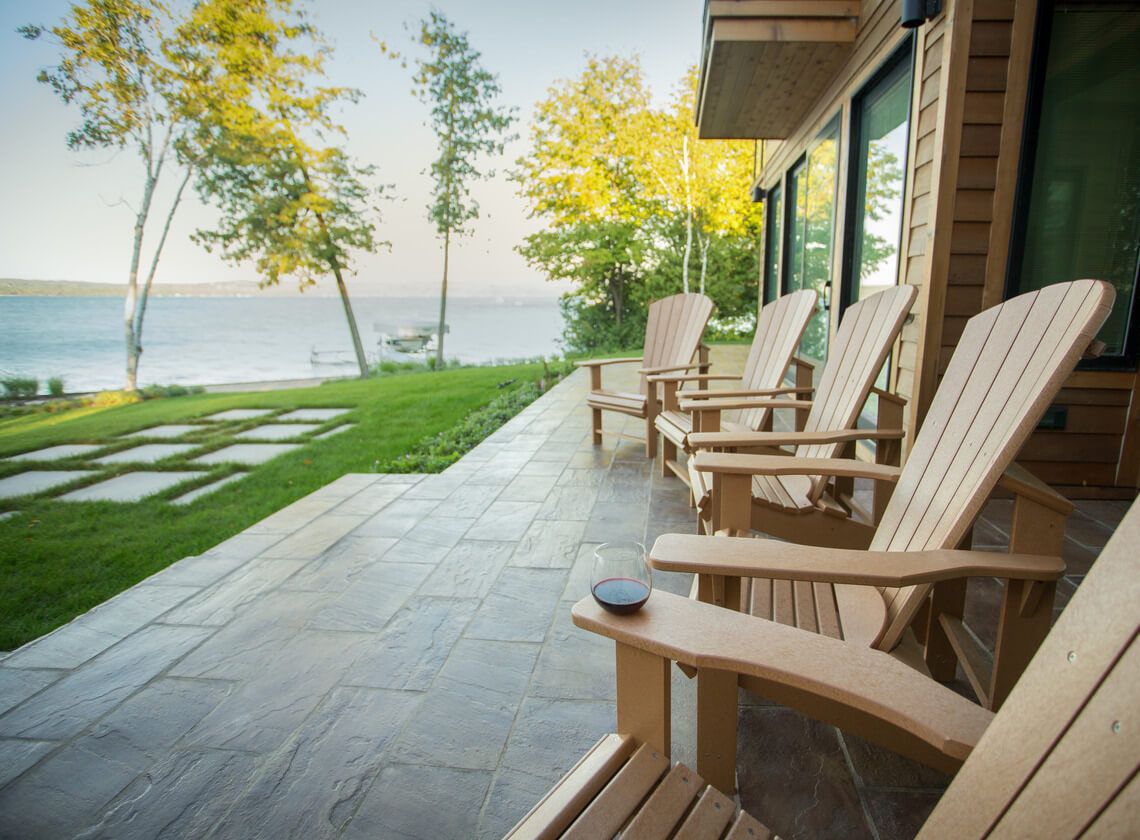 linear flagstone for porch overlooking lake