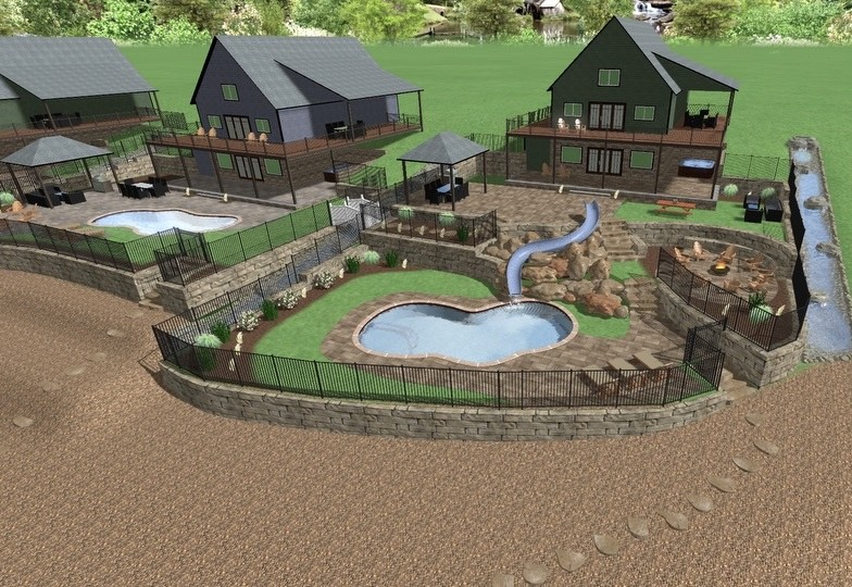 image of CAD drawing of house with walls and pool