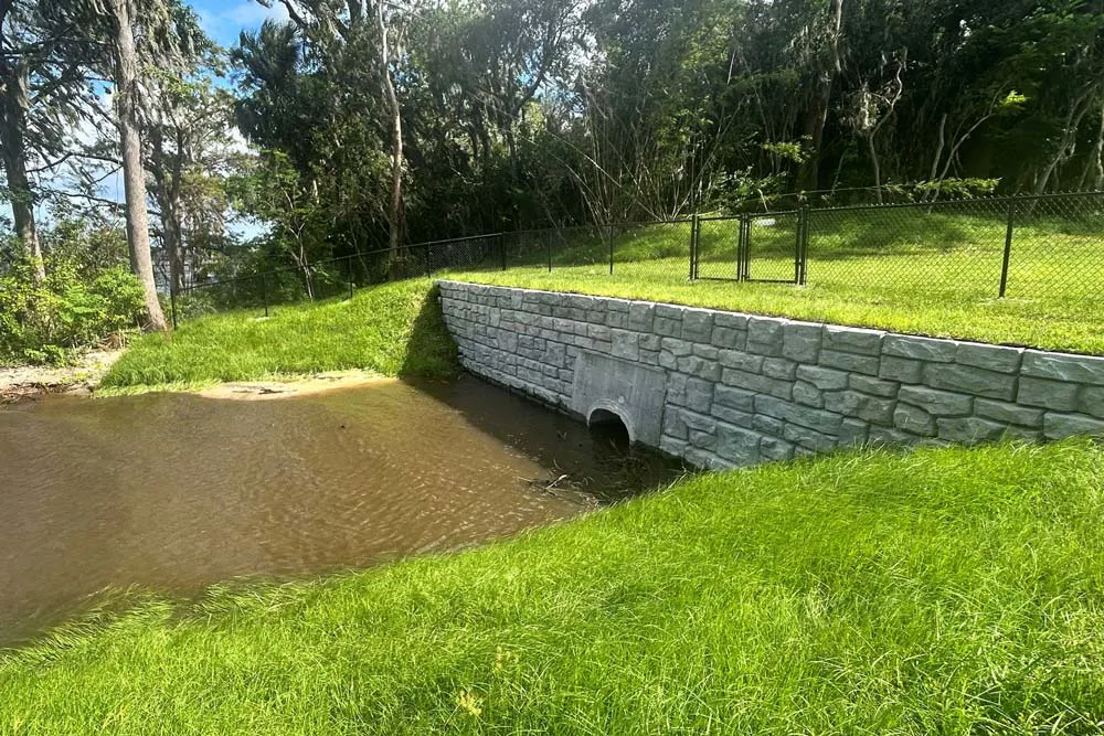 Redi-Rock wall with drain