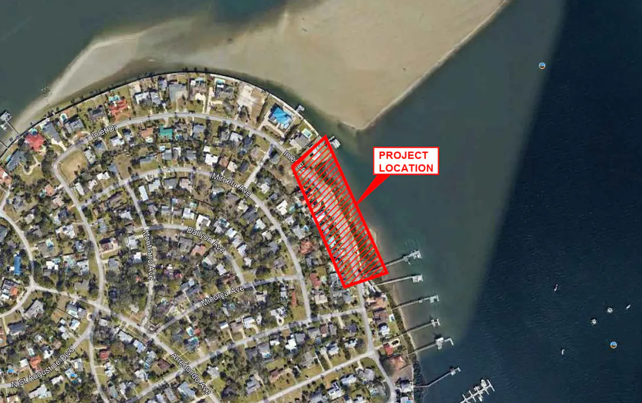 Map showing the location of the Inlet Drive Shoreline Resiliency Project in St. Augustine, Florida.