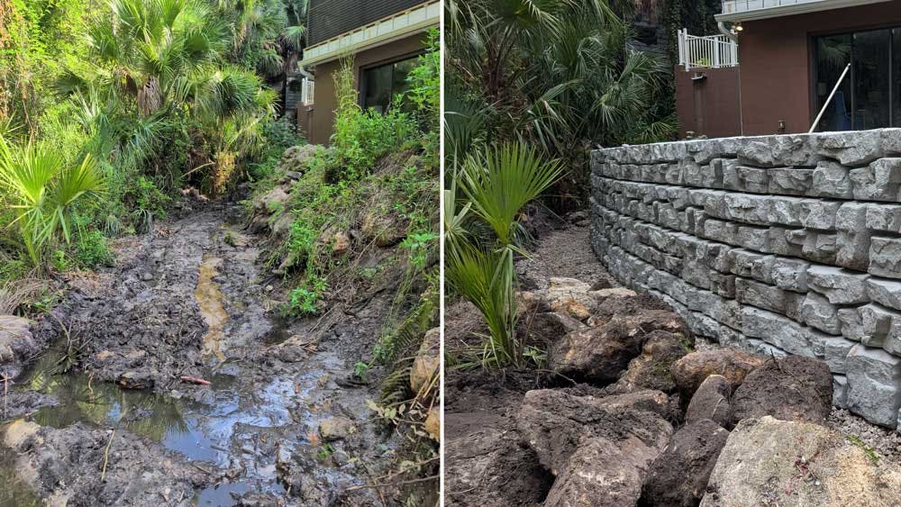 before and after installing redi-rock 