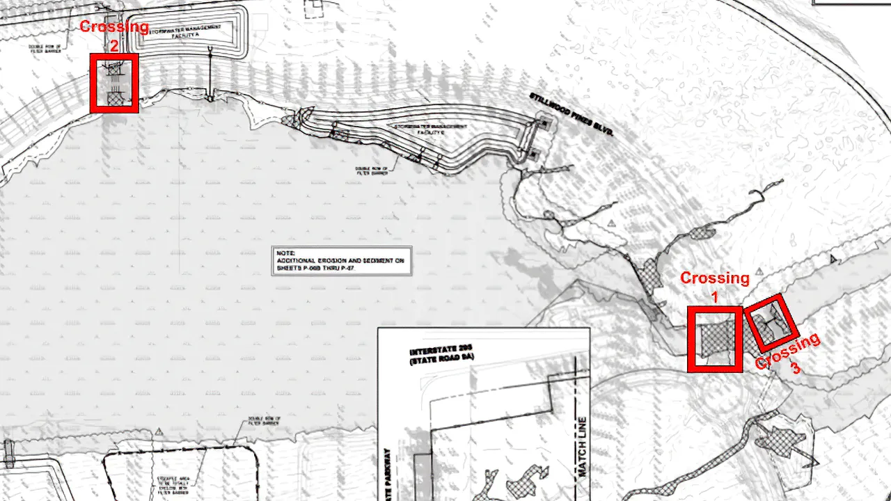 cross section showing the three crossing locations