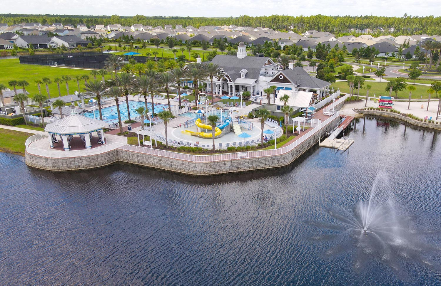 image of redi-rock wall for housing development from drone view